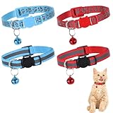 YUXIANLB Katzenhalsband mit Glöckchen, reflektierendes Haustierhalsband mit Sicherheitsschnalle, verstellbares Katzenhalsband mit Leuchtstreifen, niedliches Katzenhalsband, Haustier-Geschenke, 4 Stück