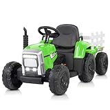 LALAHO Traktor mit Anhänger,Kinder Aufsitztraktor mit LED Lichtern,Musik,Hupe & USB Funktionen,abnehmbarem Anhänger