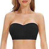 Jiuday Trägerloser BH Push Up Bandeau BH ohne Träger Bandeau Top Gepolstert Damen Strapless Bra ohne Bügel mit Rutschfester Silikon Transparente Träger (Schwarz,S)