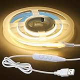 Aclorol 5V COB LED Strip Dimmbar LED Streifen 0.5M USB mit 150cm Stromkabel Flexibel und Zuschneidbar LichtBand für TV LED Hintergrundbeleuchtung Küche Schlafzimmer Deko CRI85 320 LEDs/M 3000K