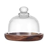 nbeads Kuchenständer Glasglocke Mit Holzboden, Transparente Kleine Kuchen Cloche Dome Käseglocke Glas Display Vitrinen Dekorative Lebensmittel Haube mit Tablett Für Küche Dessert Hochzeit, 10.5x9.5cm