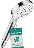 hansgrohe Crometta - wassersparender Duschkopf 6 l/min (EcoSmart), Handbrause mit 2 Strahlarten, runde Duschbrause (100 mm), Sparduschkopf mit Antikalk-Funktion, Weiß/Chrom, 26336400