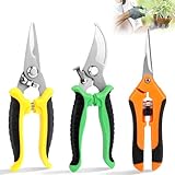 Gardena Gartenschere,3 Stück Scharfe Rosenschere aus Edelstahl, Gartenschere für Äste und Zweige,Trimmschere Gartenarbeit Handschere Ernteschere für Äste/Zweige/Obstbäume