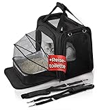 YOU DECIDE MUNICH Katzen-Transportbox [mit Katzenklo] Katzen-Transport-Tasche Katzen Tasche auch große Katzen, Tragetasche mit Katzentoilette, Katzen-Box Autoreise faltbar CAT´S Premium Suite schwarz