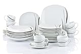 Retsch Arzberg Cosmos Kombiservice 30teilig für 6 Personen/Porzellan/eckige Coupform/feines Dekor in edlem grau-schwarz/Der Klassiker