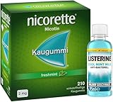 NICORETTE Kaugummi Vorratspack 2mg freshmint – Nikotinkaugummi zur Raucherentwöhnung – Minzgeschmack –2mg Nikotin – Rauchen aufhören – 210 St. + Listerine Cool Mint mild 95ml