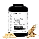 Koreanischer Roter Ginseng 6000 mg. 180 vegane Kapseln für 6 Monate. Mit 30% Ginsenosiden pro Kapsel. Erhöht das Energieniveau und verbessert die Konzentration, das Gedächtnis, die sportliche Ausdauer