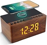 ANJANK Digitaler Radiowecker aus Holz mit Kabelloser Ladestation,10W Fast Wireless Charger for iPhone/Samsung Galaxy,LED Display mit 5-stufiger Dimmer,USB Ladeanschluss,Uhrenradio,Geschenke für Männer