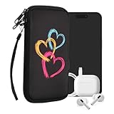 kwmobile Handytasche für Smartphones XL - 6,7/6,8' - Neopren Handy Tasche Hülle Cover Case Schutzhülle - Pinsel Herzen Pink Orange Schwarz - 17,2 x 8,4 cm Innenmaße