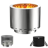 LZQ Feuerschale Edelstahl 49cm Raucharm Garten Feuerstelle Outdoor Kamin Holzofen Feuerkorb Gartenkamin Holzvergaser Ofen mit Tasche, Rund Feuertonne Campingkocher Tragbar Für Terrasse Camping BBQ