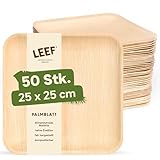 Leef 50x Palmblatt Teller eckig - Einweggeschirr kompostierbar und naturbelassen - 25 x 25 cm