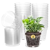 Homeuouz 30 Packs Blumentopf mit Untersetzer, 7.6cm Anzuchttöpfe, Plastik Übertopf mit Mehrere Ablauflöchern, Hydrokultur Topf, Blumentöpfe Set Ideal für Innen und Balkongärten,Transparent
