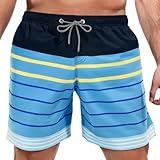 Caxndycing Badeshorts Herren Farbverlauf Streifen Badehose mit Mesh-Innenslip Schnelltrocknend Swimmshorts Sommer Strand Boardshorts mit Kordelzug und Tasche Sport Strandshorts Sommerhose