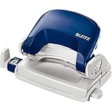 Leitz Mini Büro Locher aus Metall, kleiner Locher für 10 Blatt, Anschlagschiene mit Formatangaben, Ergonomisches Design, blau, 50580035