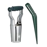 Relaxdays Blumenzwiebelpflanzer, 2er Set, Setzholz & Zwiebelpflanzer, Blumenzwiebeln Pflanzen, Metall, grün/Silber