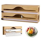 imposyu 2 in 1 Frischhaltefolienspender Folienschneider Folienspender aus Holz Folienabroller Folienspender mit Cutter für Schublade Organizer für Folien Küche, 33x14x7cm