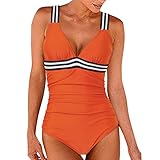 Badeanzug Mit Push Up Damen, Rückenfrei Badeanzug Damen, Push Up Tummy Control Badeanzüge Schwimmanzug Schlankheits Sommer Vintage Einteilige Bademode Bademode Damen Tankini