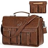RAINSMORE Aktentasche Herren Laptoptasche 15.6 Zoll Ledertasche Messenger Bag Business Arbeitstasche Wasserdichte Umhängetasche für Geschäft Schule Braun