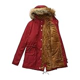 Winterjacke Damen Mit Kapuze Wintermantel Jacke Gefüttert Mantel Damenjacken Winter Dicke Damenmantel Baumwolle Parka Kapuzenjacke Frauen Fellkapuze Jacken Mit Reissverschluss Knöpfen Outwear