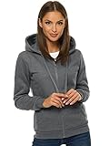 OZONEE Damen Kapuzenpullover Sweatjacke Sweatshirt Farbvarianten Kapuzenjacke Kapuzenpulli Langarm Kapuze Hoodie Sport Style Casual Fitness Basic Training 777/2106B DUNKELGRAU M