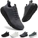 Schuvox Weite Laufschuhe Herren Damen mit Dämpfung Leicht Bequem Sportschuhe für Jogging Training Atmungsaktiv Straßenlaufschuhe Turnschuhe Fitnessstudio Freizeit Sneaker Unisex Dunkelgrau 40EU