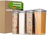 uandu Vorratsdosen mit Deckel Luftdicht 4er Groß Set, Aufbewahrungsbox mit deckel küche für Müsli, Spaghetti, Cornflakes und alle trockenen Lebensmittel, BPA frei, Müsli Aufbewahrung, Müsli behälter