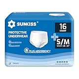 SUNKISS TrustPlus Inkontinenz Pants für Erwachsene, Saugfähige Windelhosen mit Elastischen Bündchen für Männer und Frauen, Diskreter Auslaufschutz bei Blasenschwäche, Größe S/M, 16 Stück