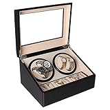 Automatischer Uhrenbeweger Displaybox, 4+6 Automatisch Drehbare Uhrenbeweger Box mit 4 leisen Motoren und 6 flexiblen Uhrenkissen Leder Uhrenaufbewahrung Fall für Mann und Frau Uhren, AC Adapter