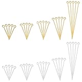 PH PandaHall 600 Stück Nietstifte mit Öse 5 Größen Messing Nietstifte ösenstifte Eye Pins Open Eye Pin Schmuckstifte für Ohrring Anhänger Perlen Schmuck DIY Golden/Silber, 2/2.2/2.6/3/5cm