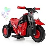 COSTWAY Kinder Motorrad, mit Seifenblasenmaschine, 6V Elektro Motorrad mit Musik und LED Scheinwerfer, Dreirad Kindermotorrad 2,5-3 km/h, Elektromotorrad für Kinder ab 3 Jahren (Rot)