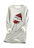 YMING Damen-Sweatshirt mit Sherpa-Futter, Winter, warm, Fleece, Rundhalsausschnitt, Pullover, Glas Hellgrau, 48