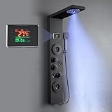 KINKIBOS Duschpaneel mit Armatur, 6 Funktionen Duschpaneel mit LED Temperaturanzeige Regendusche, Nebeldusche, 2 Modi Massagedüsen, Handbrause und Wanneneinlauf, Duschsäule aus Edelstahl, Mattschwarz