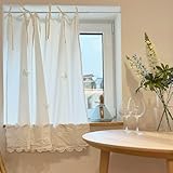 LNGFSH Scheibengardine Baumwolle Kurzgardine, Halbvorhang mit Schleifen ohne Bohren, Bindegardine als Schrankvorhang oder Fensterdekoration (Weiß,BxH 120x150cm)