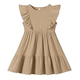 U·nikaka Baby-Mädchenkleid, Rüschen, Kleinkind, Mädchen, Prinzessinnenkleid, ärmellos, lässig, für kleine Mädchen, Sommerkleid, Khaki, 5-6 Jahre