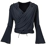 GURU SHOP Wickelshirt, Yogashirt, Langarmshirt mit Trompetenärmeln - Schwarz, Damen, Baumwolle, Size:S