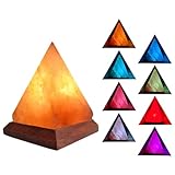 generic Salzlampe, Himalaya-Kristall, 7 Farben, wechselnde Salzlampe, Himalaya-Salzlampe, USB, RGB, 7 Farben, handgeschnitzt mit Holzsockel, Pyramiden-Kristall-Salz-Stein-Lampe für Zuhause