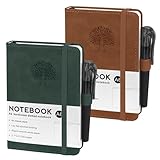 ZWQLZG Notizbuch A6, 2 Stück Notizbücher A6, 80 GSM Papier 14,5x9,9cm, 192 Seiten Notizblock Blanko mit Gummizug, Taschen Notizbücher aus PU Leder für Schule, Arbeit und Meetings (Braun & Grün)