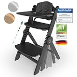 ZWERGHELD® Premium Kinderhochstuhl ZS3 Set - mitwachsend klappbar verstellbar, Hochstuhl Baby ab 6 Monaten bis 90kg belastbar, mit Essbrett - Treppenhochstuhl Kinderstuhl Holz High Chair (pearl-black)