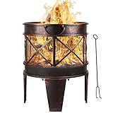 Feuerschale Feuerkorb 58x45x42cm, Metall Feuerstelle mit Griffen und Schürhaken, Feuerschalen für den Garten Tragbar und leicht zu bewegen für die Außenheizung,Antik-Rost-Optik Fire Pit