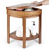 AquaDry Eck-Duschbank aus Teakholz mit Stauraum - Premium Teakholz Spa Hocker, wasserabweisende Oberfläche, ideal für Badezimmer, Dusche und Sauna, kompaktes Eckdesign für platzsparenden Komfort