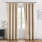 MIULEE Vorhänge Blickdicht mit Kräuselband Beige Thermo Gardinen mit Kräuselband für Schiene Verdunklungsvorhänge Übergardinen mit 2er Set H 225 x B 140 cm