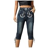 Generisch Stylische Damenjeans mit hoher Taille Capri-Jeans im Used- mit Stickereien für lässige Anlässe modischer Schnitt vielseitige Einsatzmöglichkeiten (Blue, S)