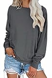 Dokotoo Sweatshirt Damen Basic Rundhals Langarmshirt Herbst Winter Pullover Grau Casual Lose Oberteile Shirts Tops Large