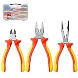 CCLIFE VDE Zangenset 1000V 3-tlg. Universal Kombizange 170mm + Flachrundzange 170mm + Seitenschneider 160mm Zangen Set Elektro für Haushalt, Werkstatt Werkzeug Electric Tool