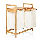 Lumaland Wäschekorb aus Bambus mit 2 ausziehbaren Wäschesäcken | Größe ca. 73 cm Höhe x 64 cm Breite x 33 cm Tiefe, Farbe: Beige