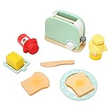 HEEPDD Kids Toaster, Holzbrothersteller Spielzeugset für mit Flaschen Gelbe Brotscheiben Teller Block für Mädchen Jungen Spielen Küche, So
