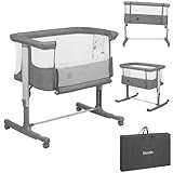Lionelo Aurora 3 in 1 Babybett bis 9 kg, Beistellbett, Wiege, Höhenverstellug und Einstellung der Neigung der Matratze, 4 Räder mit Bremse Ergonomische Matratze Tasche