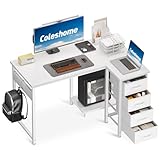 Coleshome Eckschreibtisch, 100x70cm Schreibtisch L Form mit 4 Schubladen, Umkehrbarer Computertisch for Büro Arbeitszimmer Schlafzimmer, Weiß