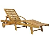 Casaria® Sonnenliege Holz Klappbar 160kg Belastbarkeit Räder Tisch Fuß- und Rückenteil variierbar Ablage Garten Balkon Terrasse Gartenliege Akazie