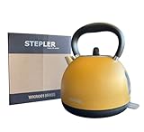 STEPLER Wasserkocher Retro-Design 1,7 Liter (WKR001) | Teekessel | Flötenkessel | Teekocher | Überhitzungsschutz | Automatische Abschaltung | 360° drehbar | Rostfreier Edelstahl | goldfarben (Brass)